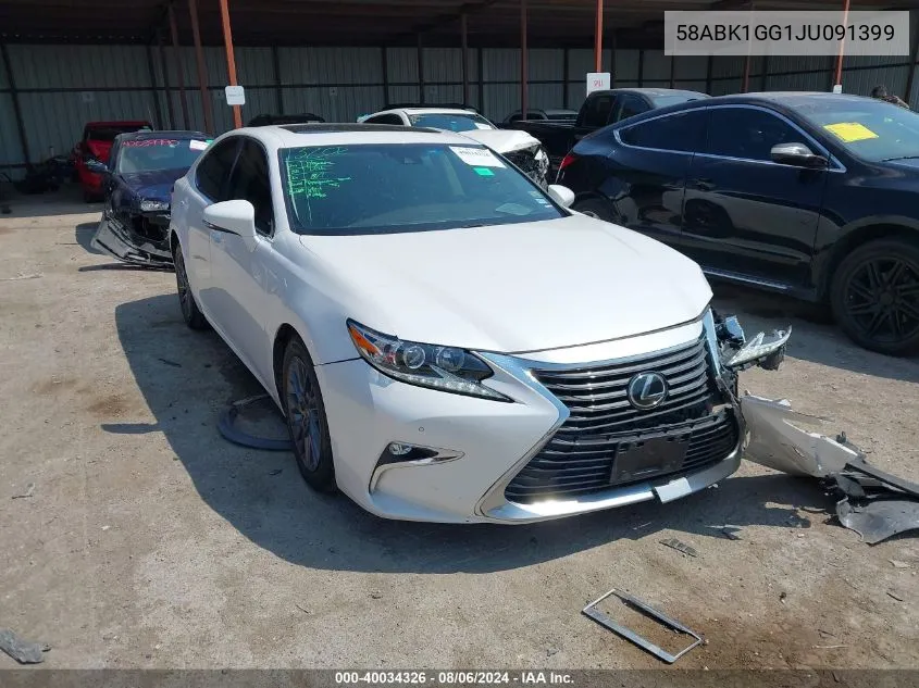 2018 Lexus Es 350 VIN: 58ABK1GG1JU091399 Lot: 40034326