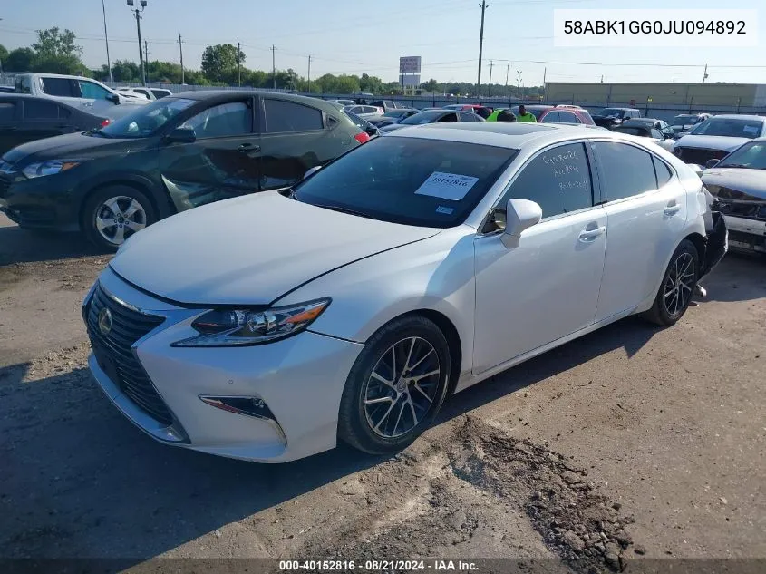 2018 Lexus Es 350 VIN: 58ABK1GG0JU094892 Lot: 40152816