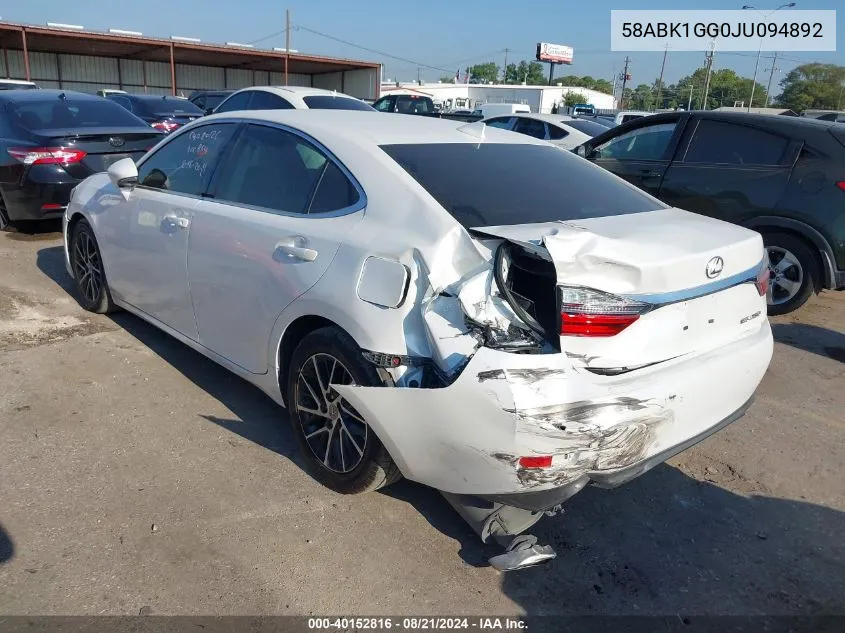 2018 Lexus Es 350 VIN: 58ABK1GG0JU094892 Lot: 40152816