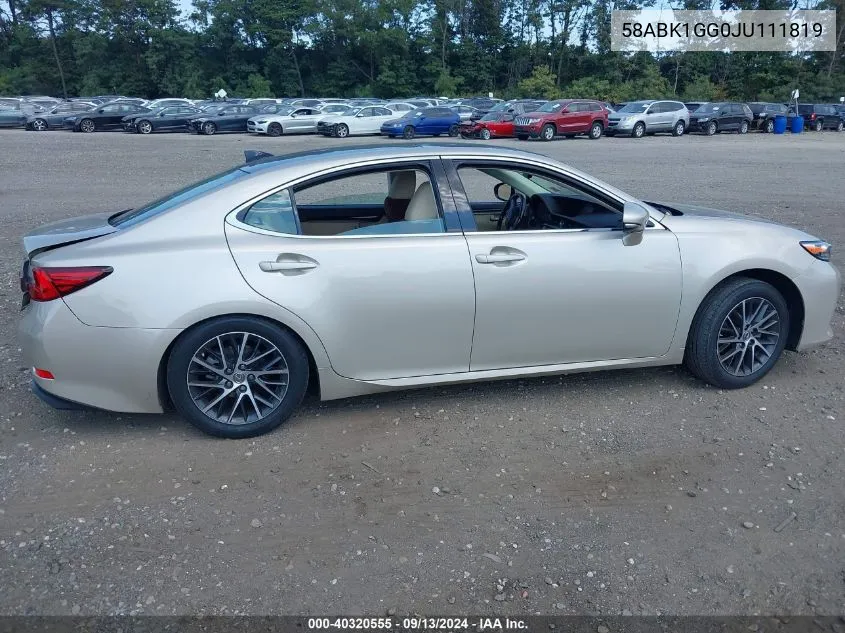 2018 Lexus Es 350 VIN: 58ABK1GG0JU111819 Lot: 40320555