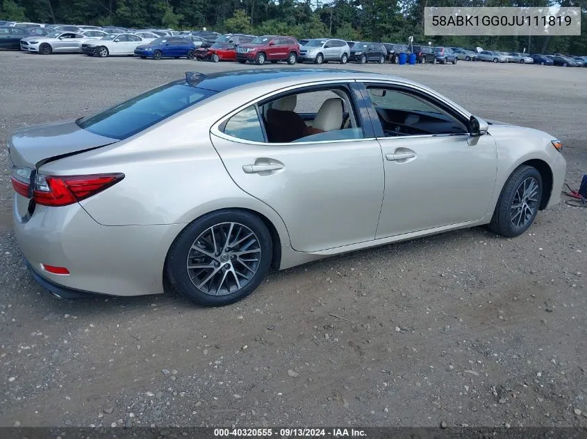 2018 Lexus Es 350 VIN: 58ABK1GG0JU111819 Lot: 40320555