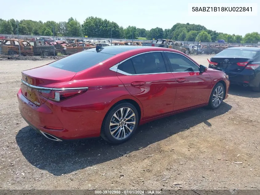 2019 Lexus Es 350 Luxury VIN: 58ABZ1B18KU022841 Lot: 39702988