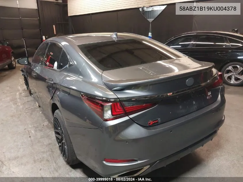 2019 Lexus Es 350 F Sport VIN: 58ABZ1B19KU004378 Lot: 39999018