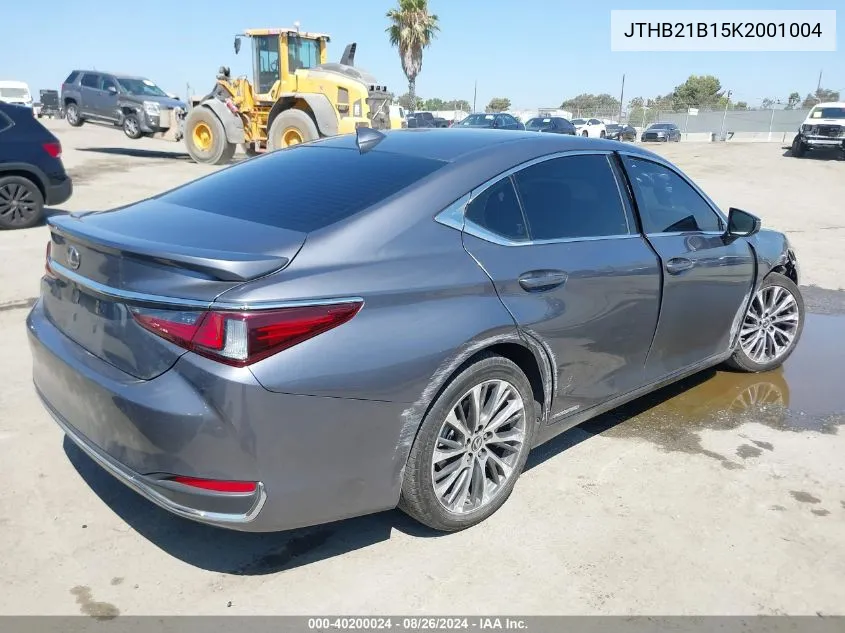 2019 Lexus Es 300H VIN: JTHB21B15K2001004 Lot: 40200024