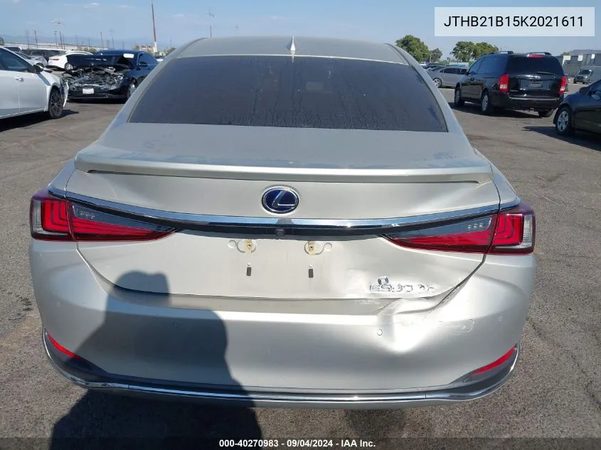 2019 Lexus Es 300H VIN: JTHB21B15K2021611 Lot: 40270983