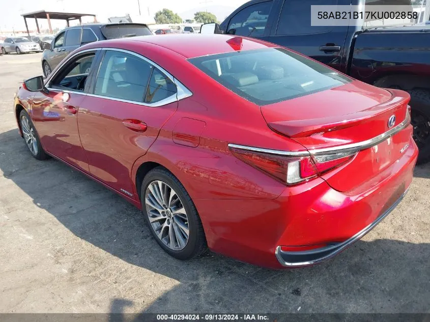 2019 Lexus Es 300H VIN: 58AB21B17KU002858 Lot: 40294024