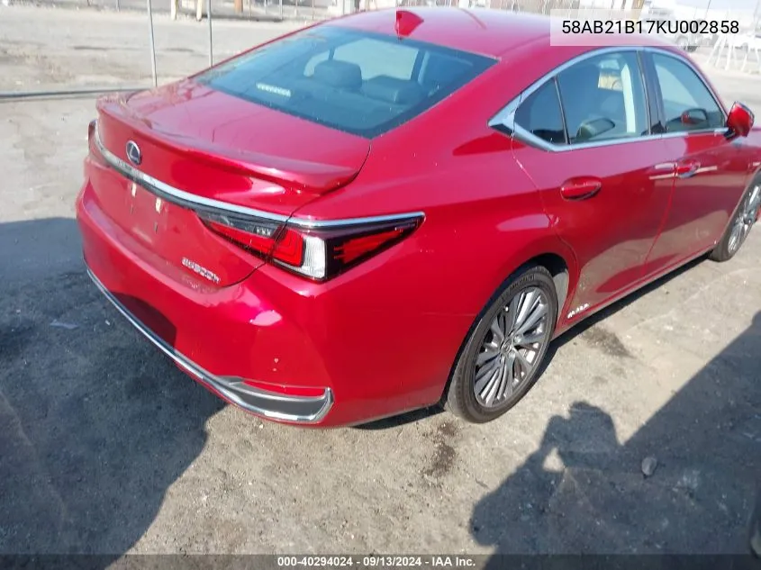 2019 Lexus Es 300H VIN: 58AB21B17KU002858 Lot: 40294024