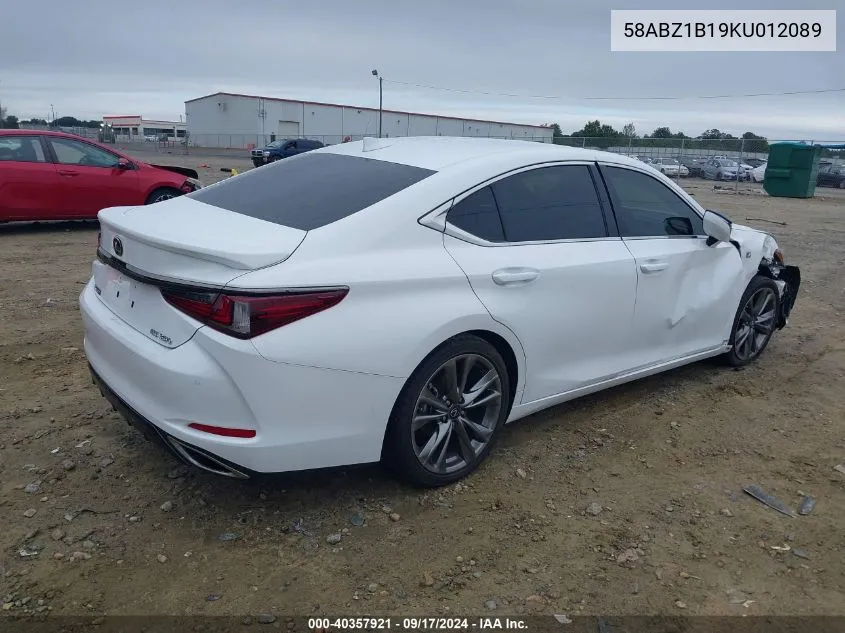 2019 Lexus Es 350 F Sport VIN: 58ABZ1B19KU012089 Lot: 40357921