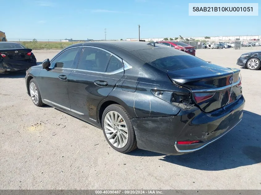 2019 Lexus Es 300H Ultra Luxury VIN: 58AB21B10KU001051 Lot: 40390487