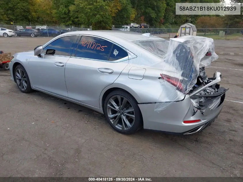 2019 Lexus Es 350 F Sport VIN: 58ABZ1B18KU012939 Lot: 40418125