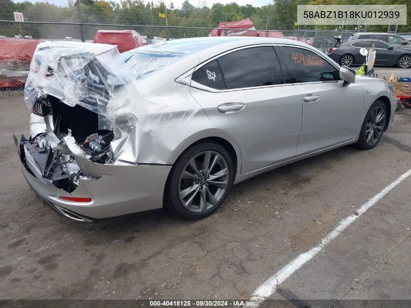 2019 Lexus Es 350 F Sport VIN: 58ABZ1B18KU012939 Lot: 40418125