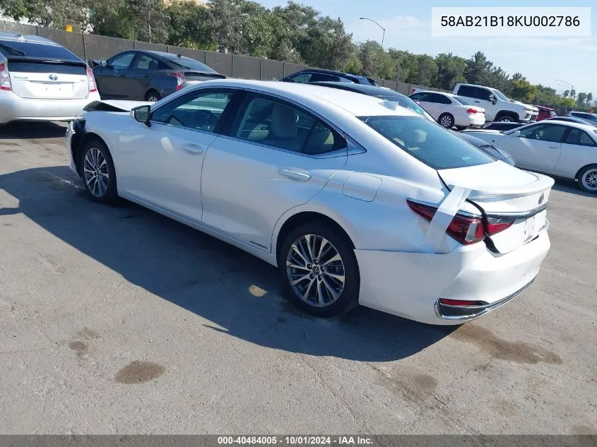 2019 Lexus Es 300H VIN: 58AB21B18KU002786 Lot: 40484005