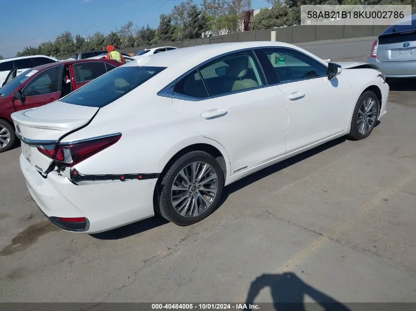 2019 Lexus Es 300H VIN: 58AB21B18KU002786 Lot: 40484005