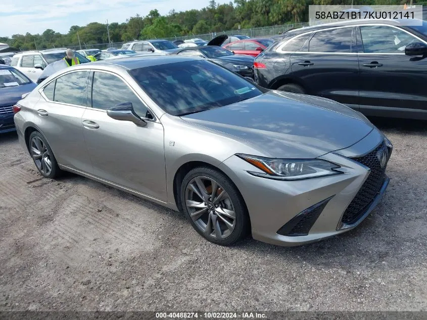 2019 Lexus Es 350 F Sport VIN: 58ABZ1B17KU012141 Lot: 40488274