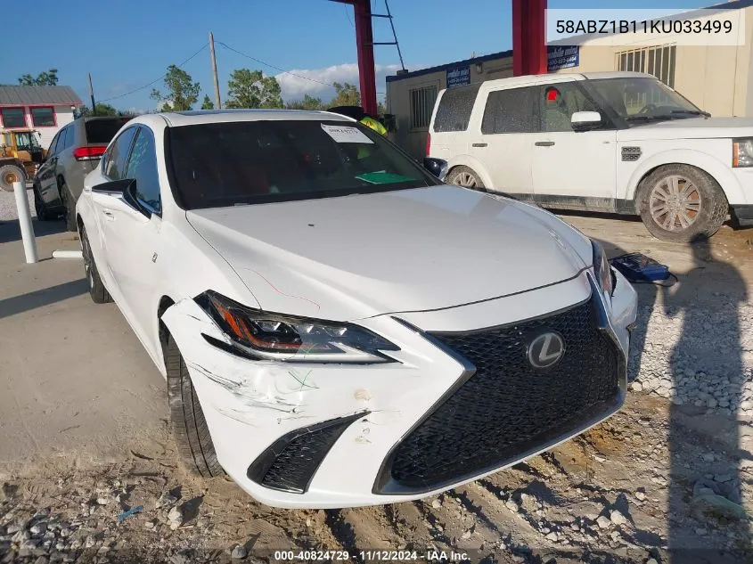 2019 Lexus Es 350 F Sport VIN: 58ABZ1B11KU033499 Lot: 40824729