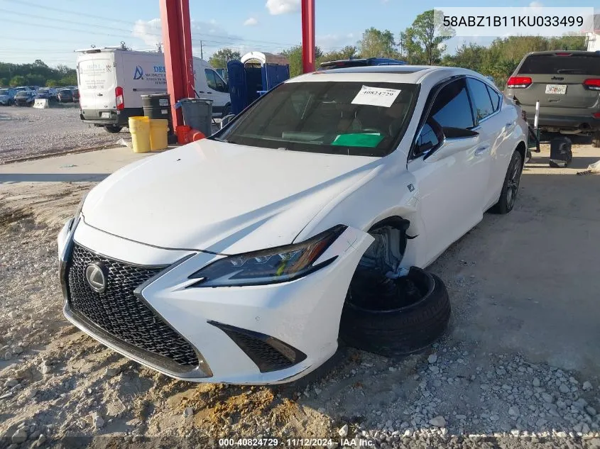 2019 Lexus Es 350 F Sport VIN: 58ABZ1B11KU033499 Lot: 40824729