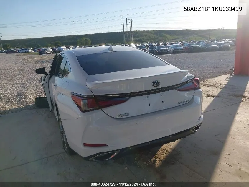 2019 Lexus Es 350 F Sport VIN: 58ABZ1B11KU033499 Lot: 40824729