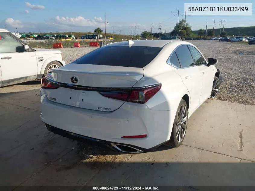 2019 Lexus Es 350 F Sport VIN: 58ABZ1B11KU033499 Lot: 40824729