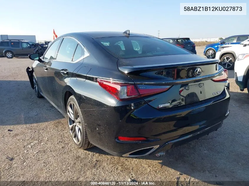 2019 Lexus Es 350 F Sport VIN: 58ABZ1B12KU027873 Lot: 40848120