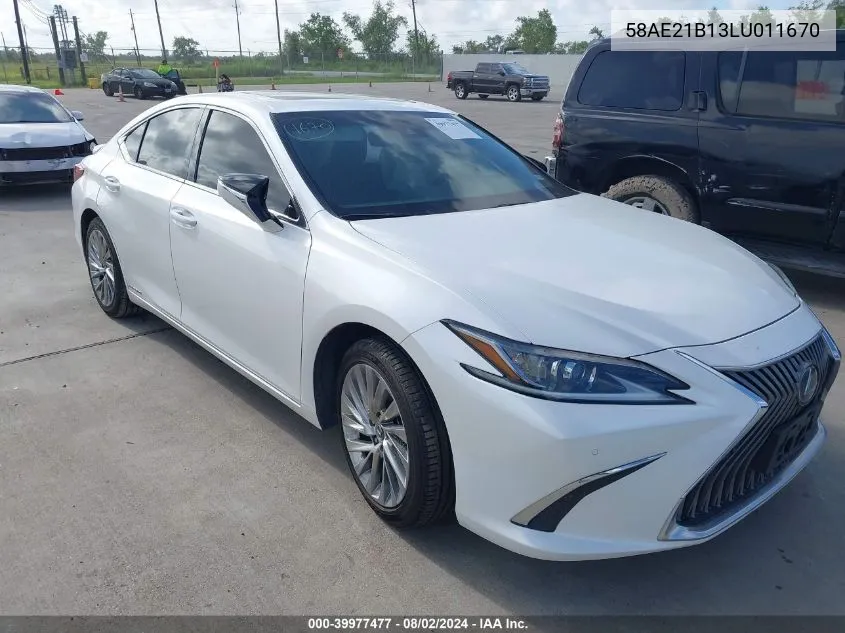 2020 Lexus Es 300H Luxury VIN: 58AE21B13LU011670 Lot: 39977477