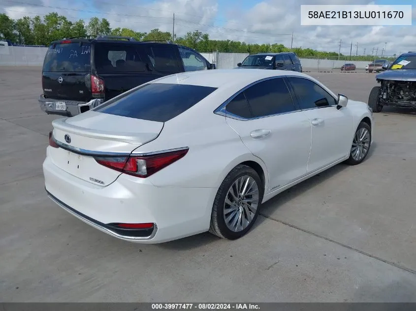 2020 Lexus Es 300H Luxury VIN: 58AE21B13LU011670 Lot: 39977477