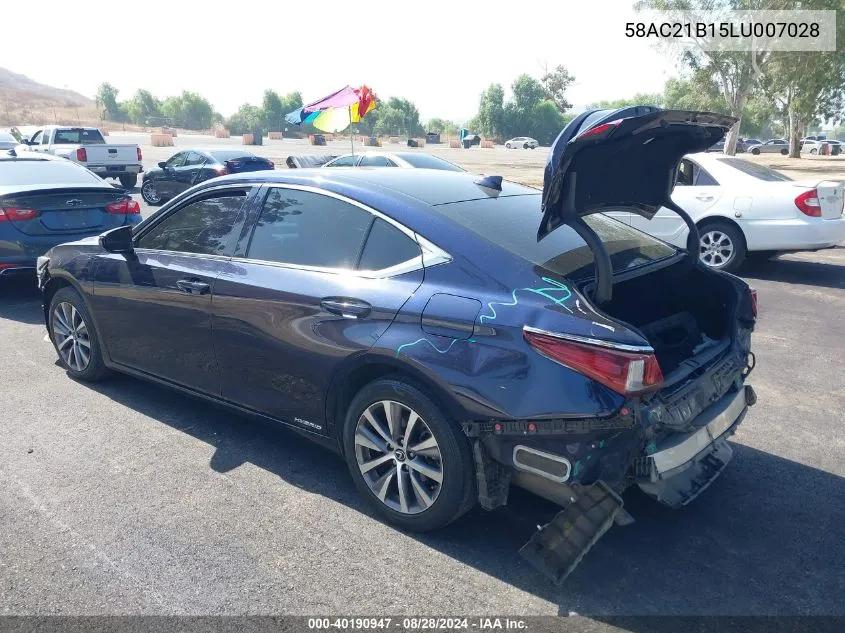 2020 Lexus Es 300H VIN: 58AC21B15LU007028 Lot: 40190947