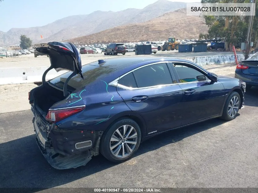 2020 Lexus Es 300H VIN: 58AC21B15LU007028 Lot: 40190947