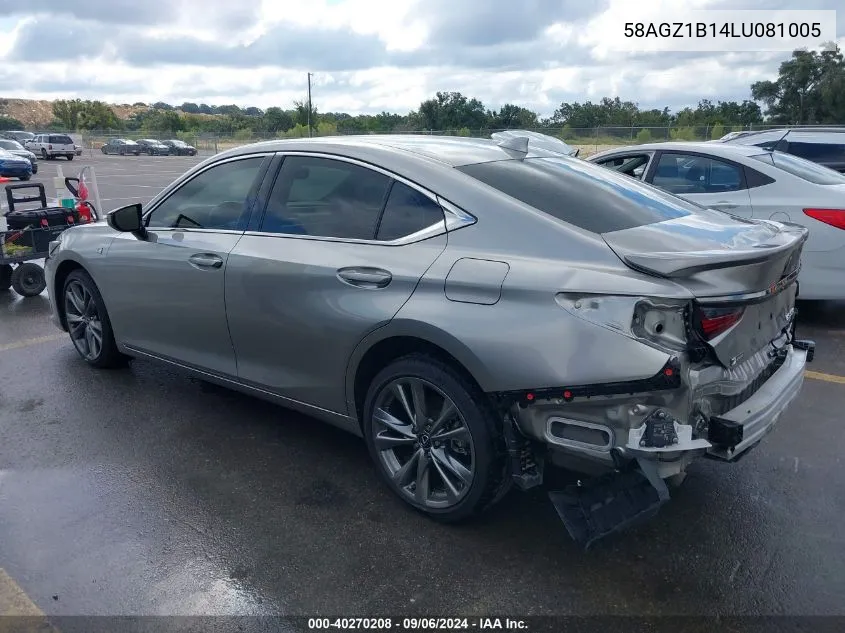 2020 Lexus Es 350 F Sport VIN: 58AGZ1B14LU081005 Lot: 40270208