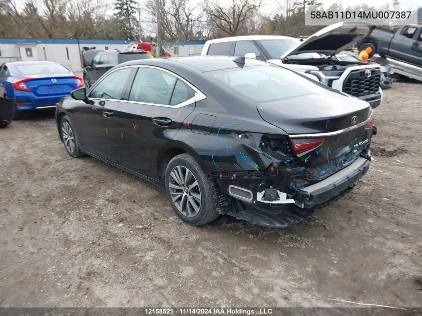 2021 Lexus Es 250 VIN: 58AB11D14MU007387 Lot: 12158521