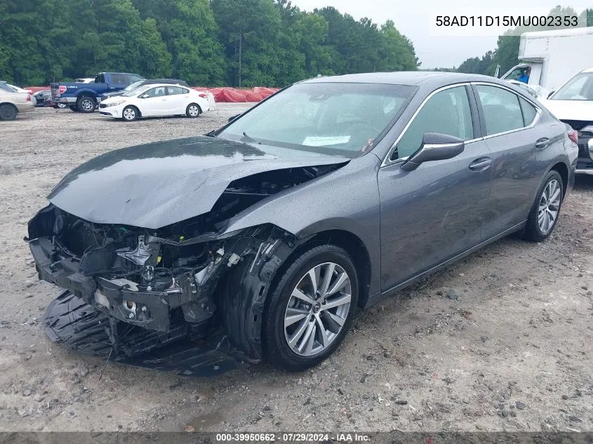 2021 Lexus Es 250 VIN: 58AD11D15MU002353 Lot: 39950662