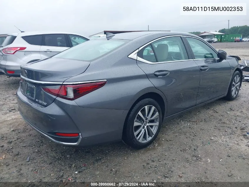 2021 Lexus Es 250 VIN: 58AD11D15MU002353 Lot: 39950662