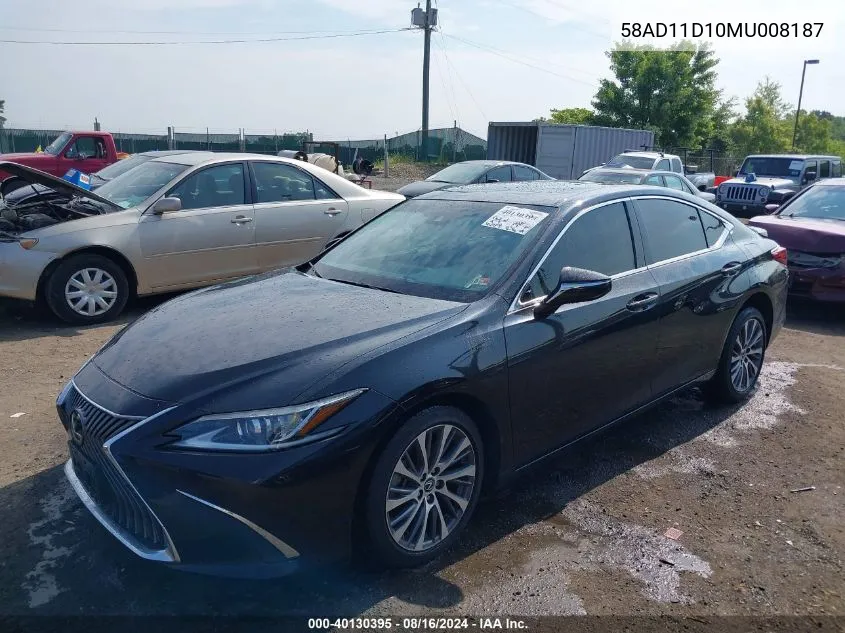 2021 Lexus Es 250 VIN: 58AD11D10MU008187 Lot: 40130395