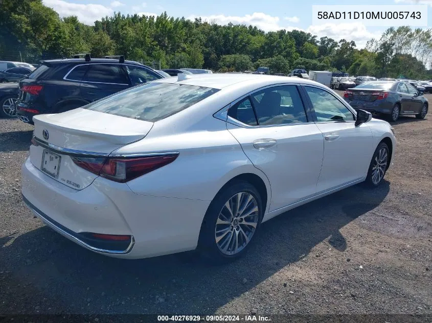 2021 Lexus Es 250 VIN: 58AD11D10MU005743 Lot: 40276929