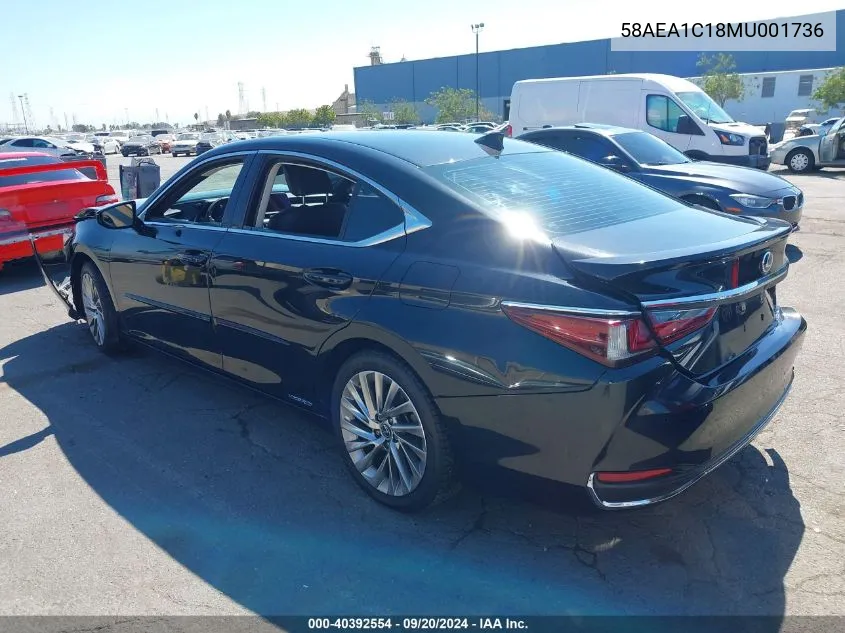 2021 Lexus Es 300H Luxury VIN: 58AEA1C18MU001736 Lot: 40392554