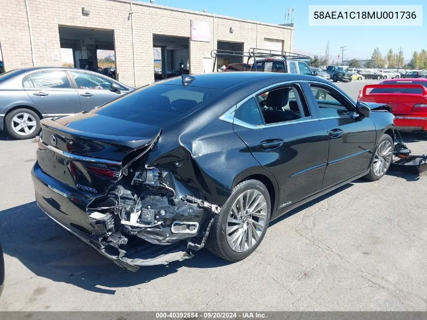 2021 Lexus Es 300H Luxury VIN: 58AEA1C18MU001736 Lot: 40392554