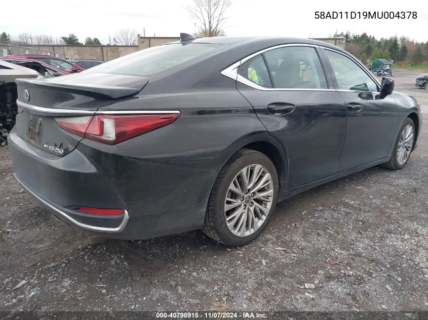 2021 Lexus Es 250 VIN: 58AD11D19MU004378 Lot: 40798915