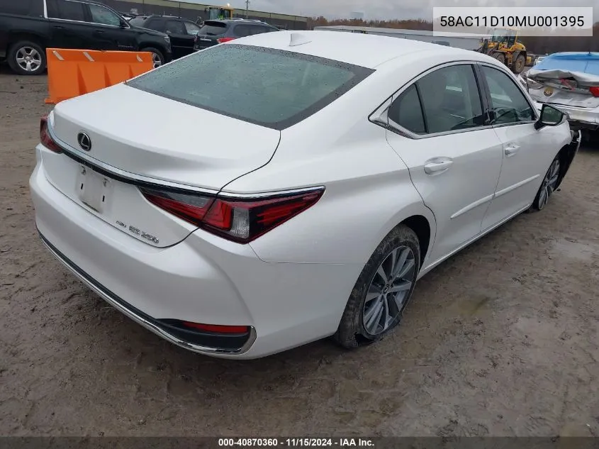 2021 Lexus Es 250 VIN: 58AC11D10MU001395 Lot: 40870360