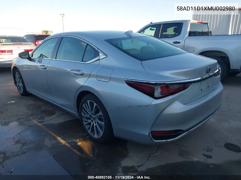 2021 Lexus Es 250 VIN: 58AD11D1XMU002980 Lot: 40892105