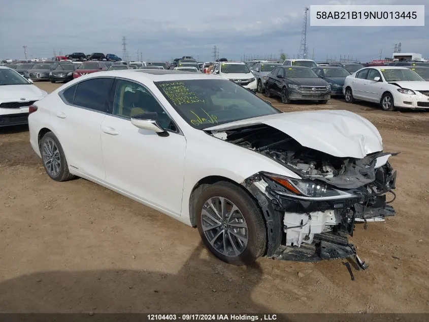 2022 Lexus Es 300H 300H VIN: 58AB21B19NU013445 Lot: 12104403