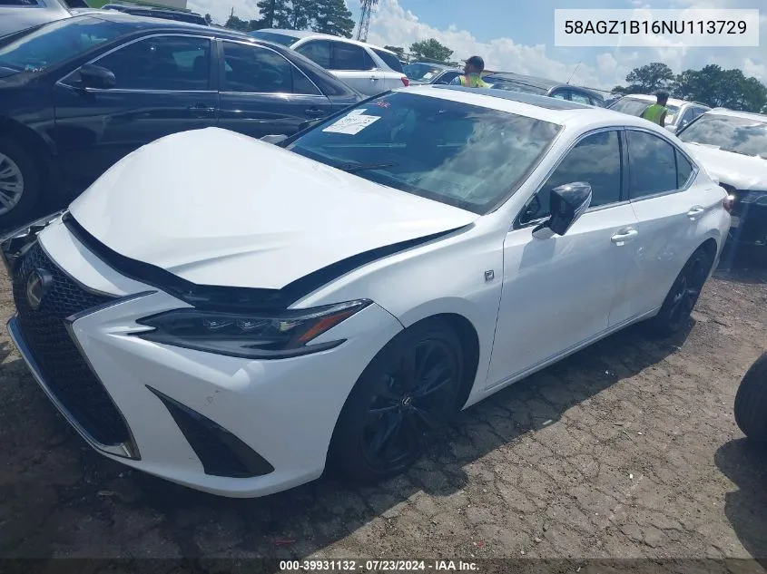 2022 Lexus Es 350 F Sport VIN: 58AGZ1B16NU113729 Lot: 39931132