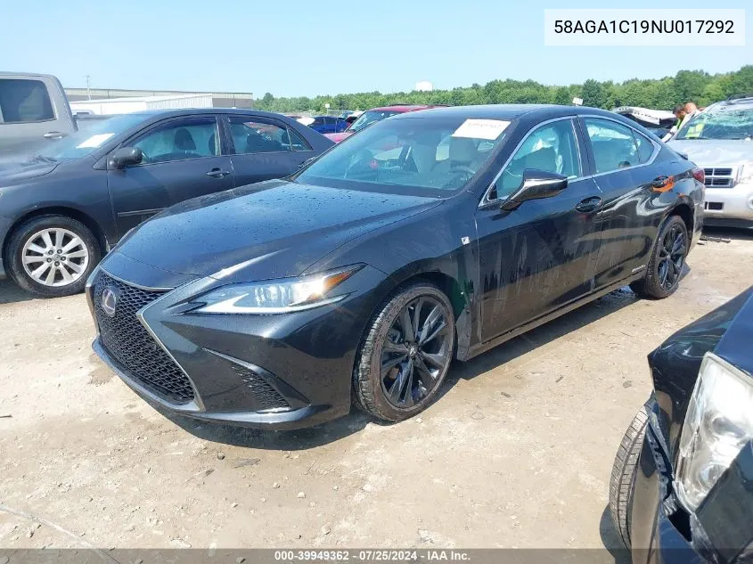 2022 Lexus Es 300H F Sport VIN: 58AGA1C19NU017292 Lot: 39949362