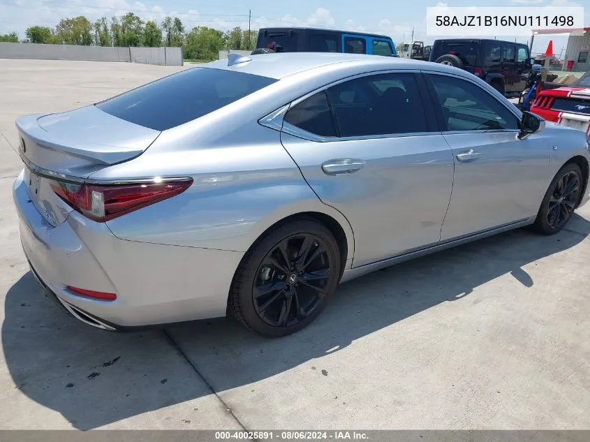 2022 Lexus Es 350 F Sport VIN: 58AJZ1B16NU111498 Lot: 40025891