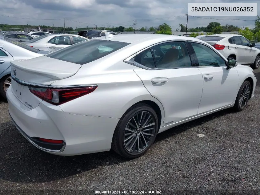 2022 Lexus Es 300H VIN: 58ADA1C19NU026352 Lot: 40113231