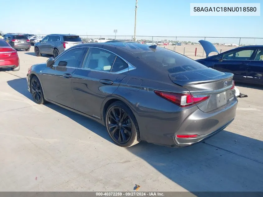 2022 Lexus Es 300H Base/300H Luxury/300H Ultra Luxury/300H F Sport VIN: 58AGA1C18NU018580 Lot: 40372259