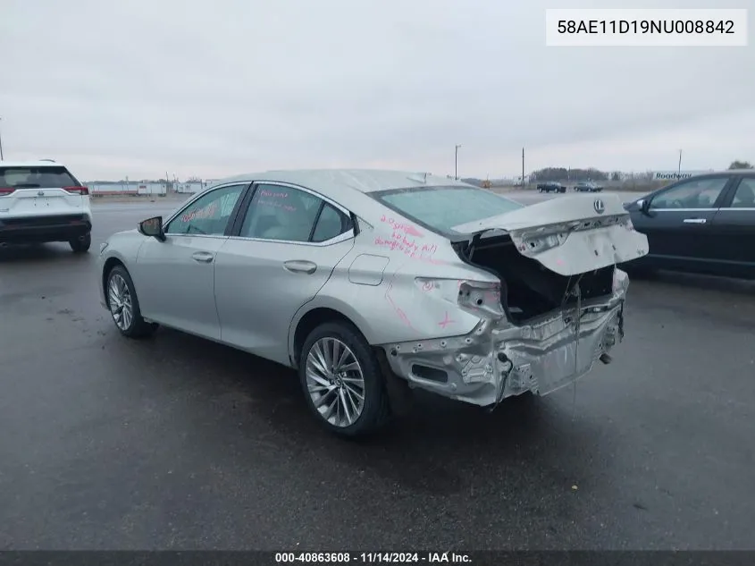 2022 Lexus Es 250 Luxury VIN: 58AE11D19NU008842 Lot: 40863608