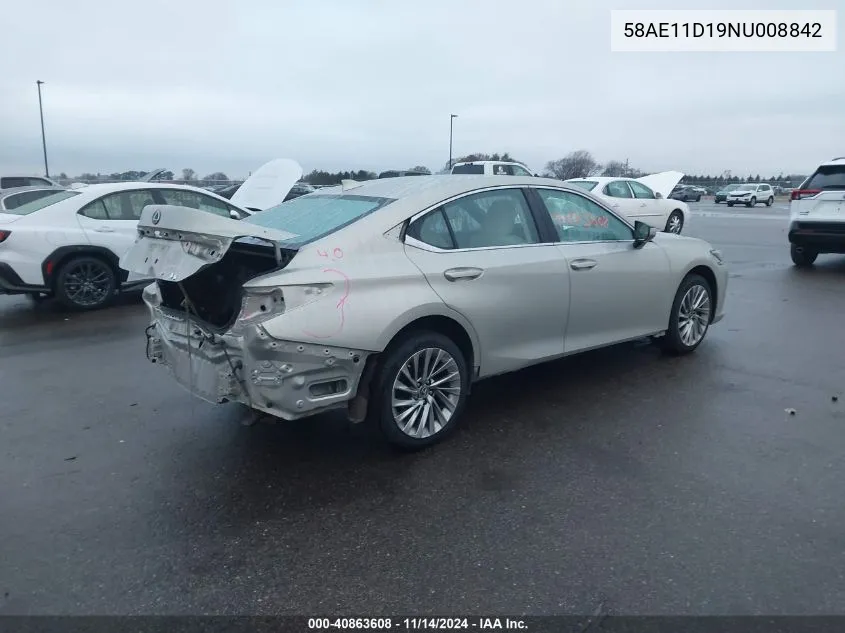 2022 Lexus Es 250 Luxury VIN: 58AE11D19NU008842 Lot: 40863608