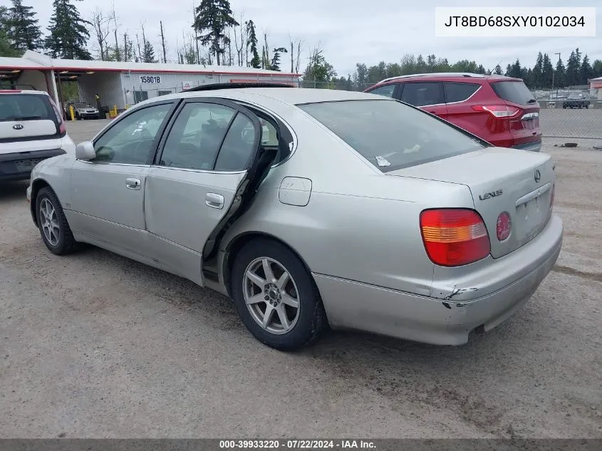 2000 Lexus Gs 300 VIN: JT8BD68SXY0102034 Lot: 39933220