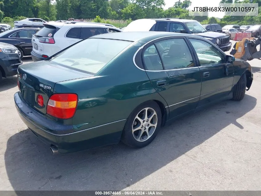 1998 Lexus Gs 400 VIN: JT8BH68X3W0010597 Lot: 39574665