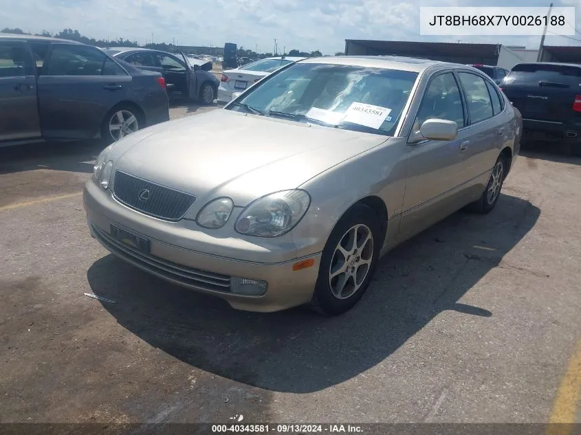 2000 Lexus Gs 400 VIN: JT8BH68X7Y0026188 Lot: 40343581