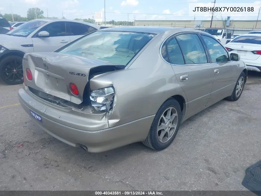 2000 Lexus Gs 400 VIN: JT8BH68X7Y0026188 Lot: 40343581